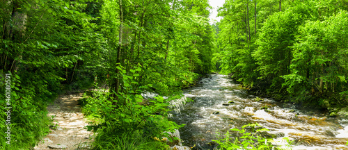 Wanderweg an einem Fluss im Herbst