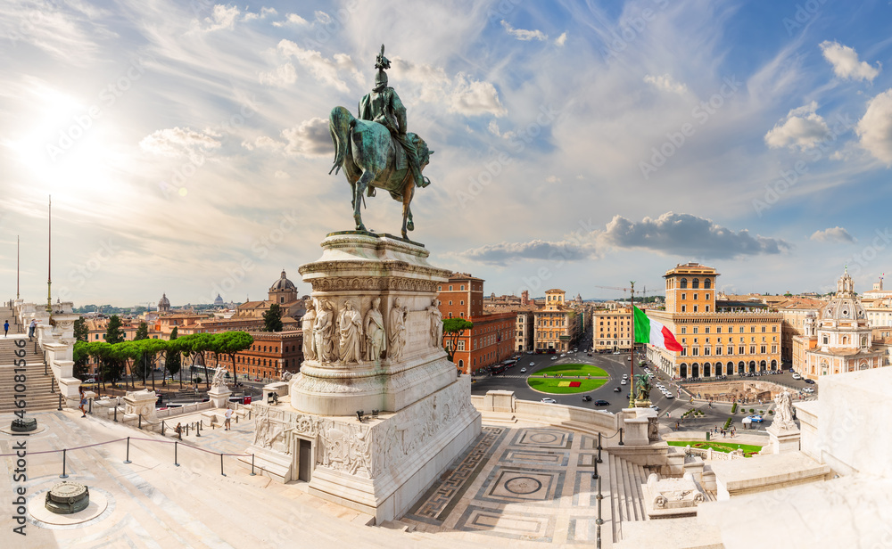 View on the Monument to Victor Emmanue and Venice Square Piazza Venezia , Rome, Italy