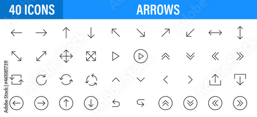 Set of 24 Arrows web icons in line style. Arrow, arrows. Vector illustration