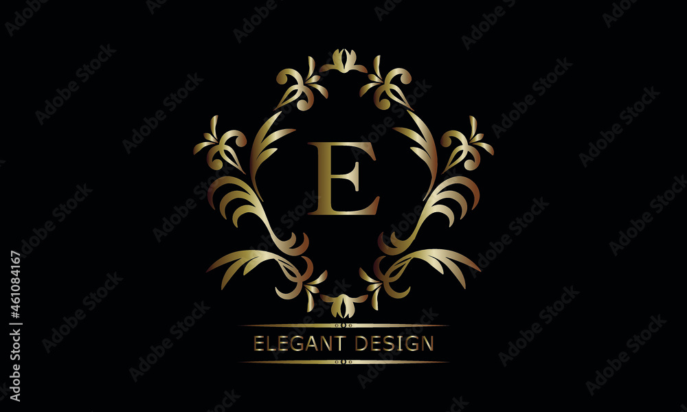 Fototapeta premium Vintage bronze logo with the letter E. Exquisite monogram, business sign, identity for a hotel, restaurant, jewelry.