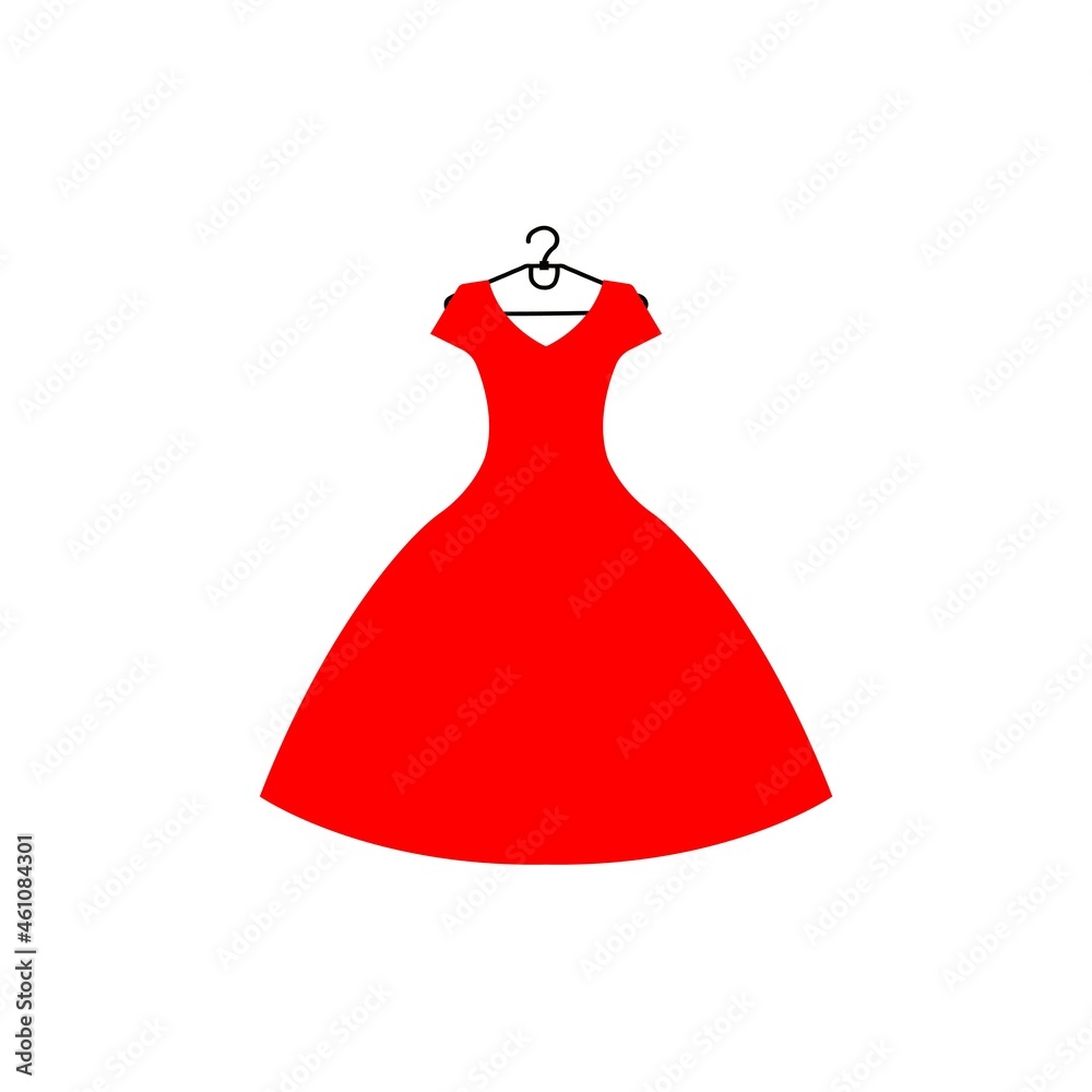 Red dress with hanger icon. Bress layout concept. Trendy flat isolated outline symbol, sign can be used for: illustration, logo, mobile, app, design, web, dev, ui, ux, gui. Vector EPS 10 Red dress with hanger icon. Bress layout concept. Trendy flat isolated outline symbol, sign can be used for: illustration, logo, mobile, app, design, web, dev, ui, ux, gui. Vector EPS 10
