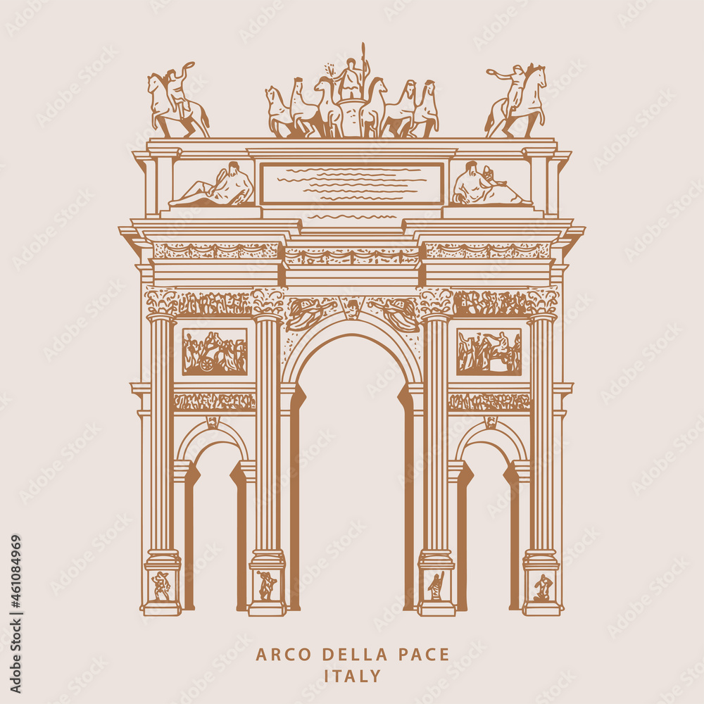 Fototapeta premium Arco della Pace illustration Design in simple hand drawn outline in vector.