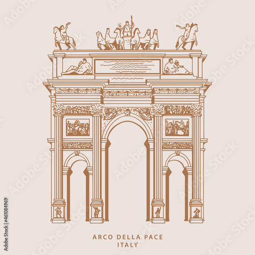 Arco della Pace illustration Design in simple hand drawn outline in vector.