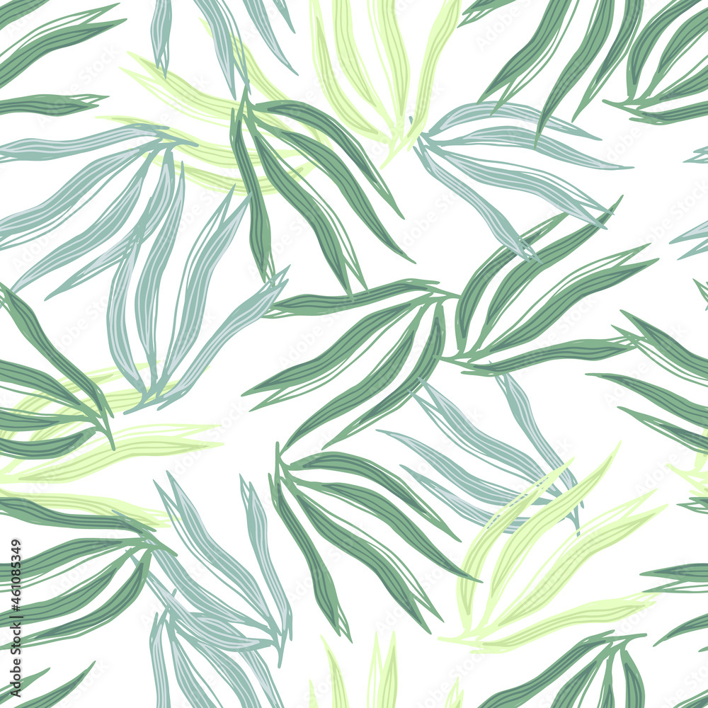 Fototapeta premium Random seaweeds seamless pattern on white background. Underwater foliage backdrop.
