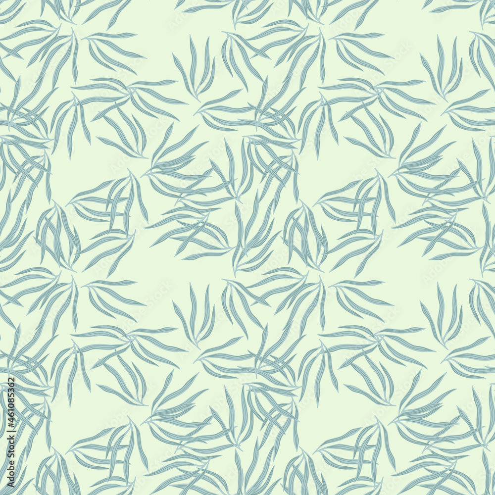Outline tropical leaves semless pattern. Tropic leaf background. Exotic hawaiian wallpaper.