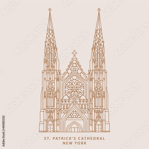 New York St. Patrick Cathedral Illustration. Simple exterior of St. Patrick Cathedral hand drawn design in Vector.