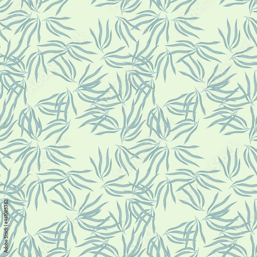 Outline tropical leaves semless pattern. Tropic leaf background. Exotic hawaiian wallpaper.