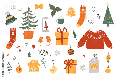 Christmas collection. Isolated on a white background. Vector illustration.