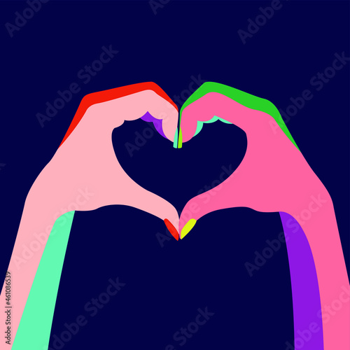 vector flat design illustration of love confession with folded heart sign isolated on dark background. useful for Valentine's Day, as a declaration of love, print graphic and web design, postcards.