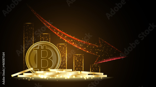 Bitcoin cryptocurrency digital money with a pile of coins network technology background