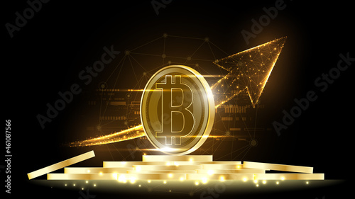 Bitcoin cryptocurrency digital money with a pile of coins network technology background