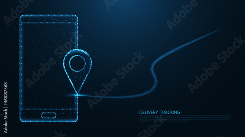 Delivery tracking.Location pin Navigator line connection. Low poly wireframe design. Abstract geometric background. vector illustration.