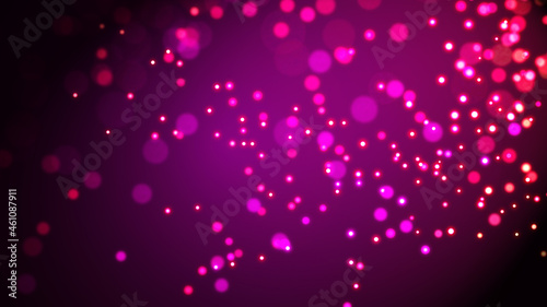 Beautiful illustration with glowing defocused dots. Dark abstract background of shining particles. 3D
