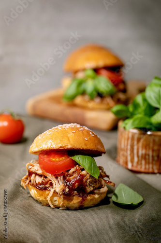 Set of homemade mini burgers with stew beef