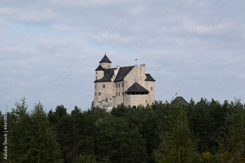 Olsztyn, Poland - September 26, 2021. The Royal Castle of Bobolice was built in the early 14th century by king Casimir III the Great. Selective focus.