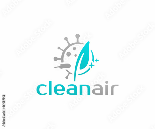 Air purifier filter virus and dust particle logo design. air filtration and virus, bacteria, coronavirus and covid 19 protection vector design. air purification from allergens, germ through an air con