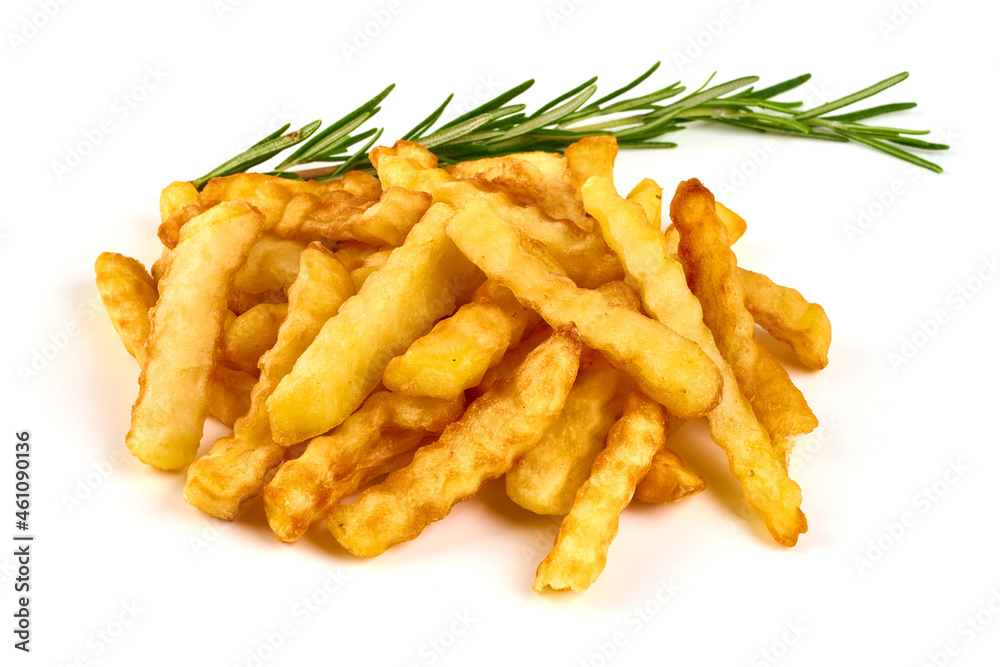 Crunchy French fries, isolated on white background. Crunchy French fries, isolated on white background.
