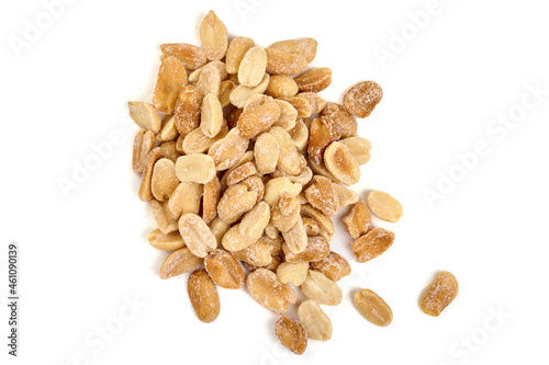 Salted peanuts, isolated on white background.