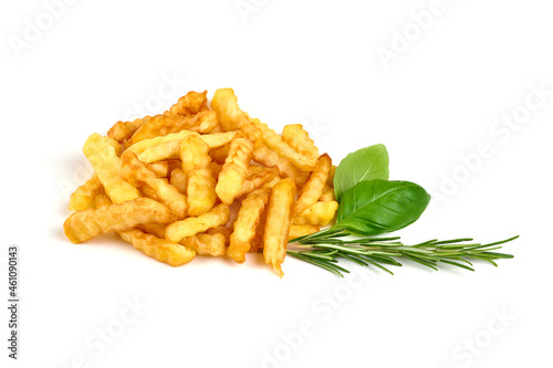 Crunchy French fries, isolated on white background.