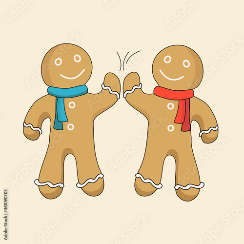 Traditional Christmas homemade gingerbread cookies on an isolated background. Christmas cookies. Holiday gingerbread men. Vector flat illustration.