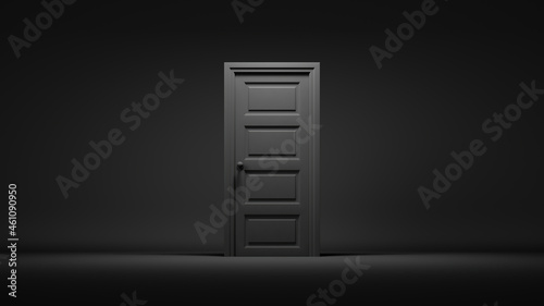 Canvas-taulu 3d render, closed door in a dark room, black background