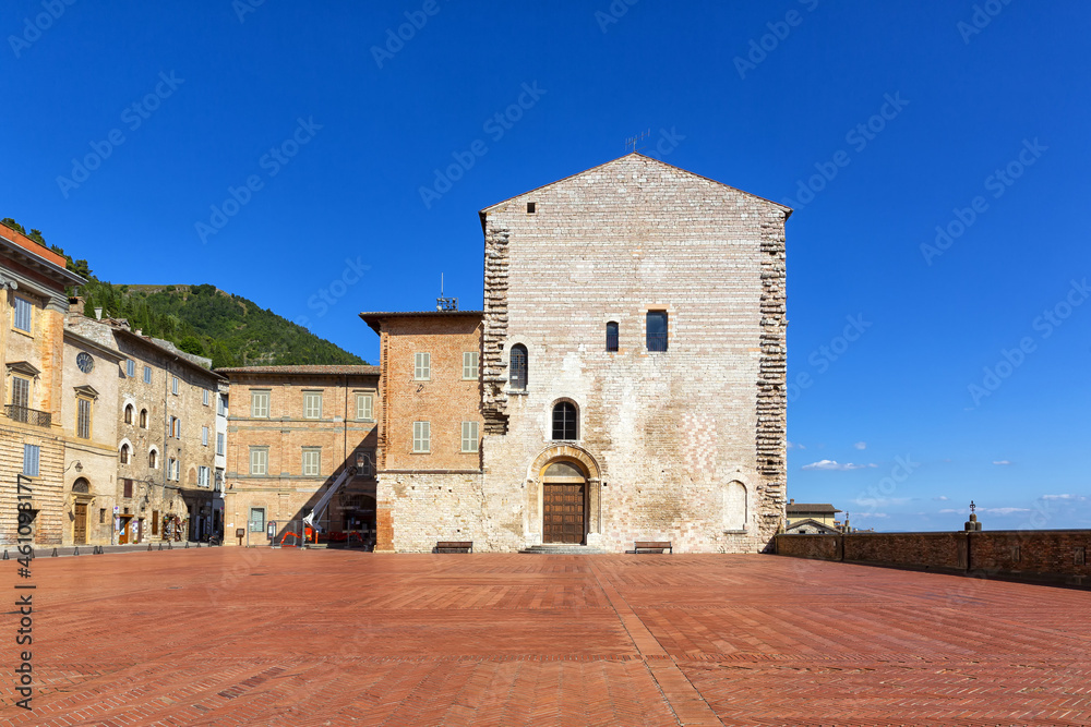 Piazza Grande with the Praetorian Palace in Gubbio, a medieval town in Umbria in the province of Perugia