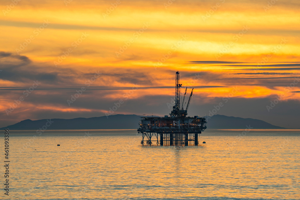 Oil rig off the coast of Huntington Beach in California