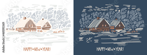 Christmas cards with a small village