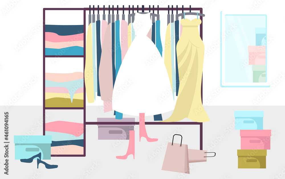 Wardrobe Full of different Women's Clothes isolated on white. Wardrobe Full of different Women's Clothes isolated on white.