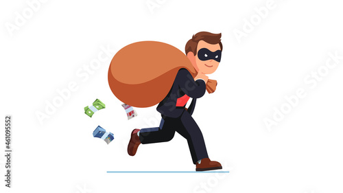 Economic crime. Robber carrying loot steal