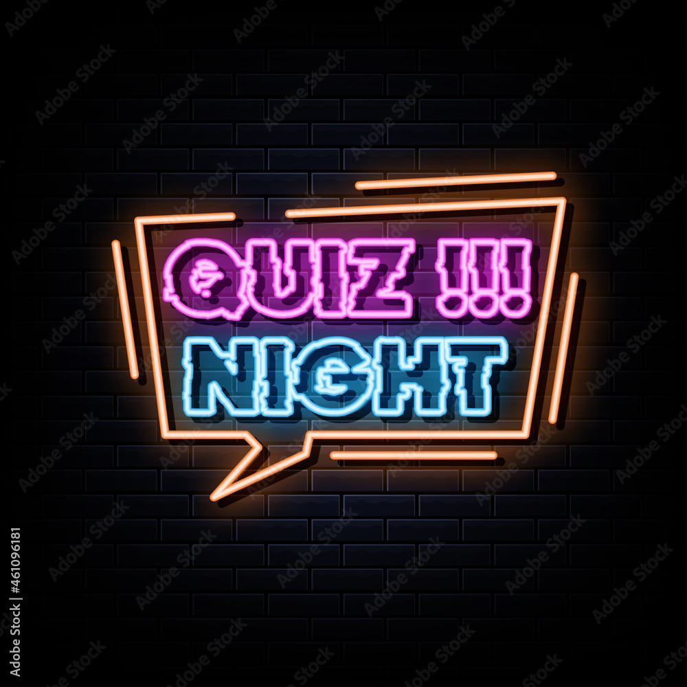 Obraz premium Quiz night neon signs vector. Design template neon sign