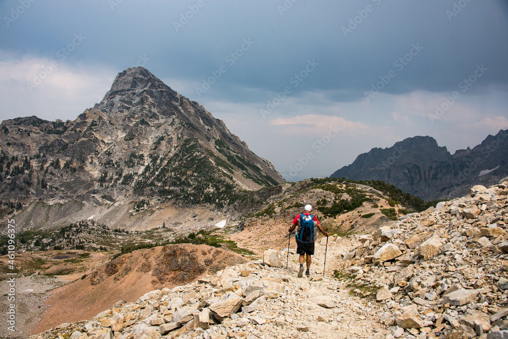 Crossing Paintbrush Divide on the Teton Crest Trail, Grand Teton National Park, Wyoming, USA