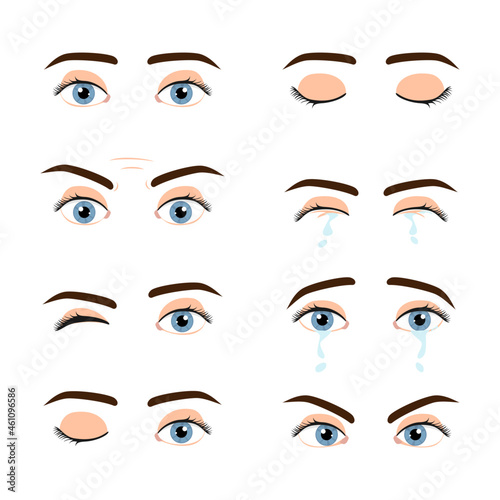 Cute beautiful male eyes set with different emotion and expression angry happy cry happy unhappy