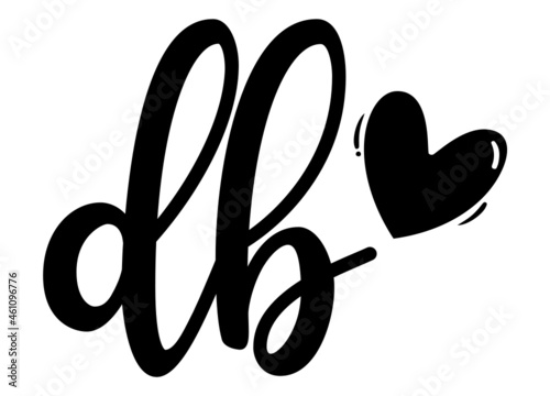 db, bd, Monogram with Heart Decor, monogram wedding logo. Love icon, couples Initials, lower case, Initials Sticker for Car Laptop Tumbler, home decor