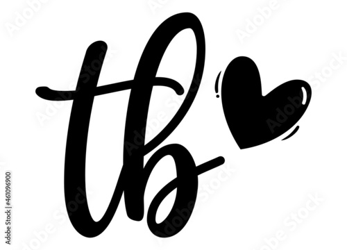 tb, bt, Monogram with Heart Decor, monogram wedding logo. Love icon, couples Initials, lower case, Initials Sticker for Car Laptop Tumbler, home decor