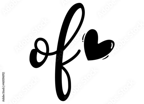 of, fo, Monogram with Heart Decor, monogram wedding logo. Love icon, couples Initials, lower case, Initials Sticker for Car Laptop Tumbler, home decor