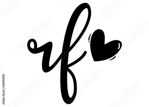rf, fr, Monogram with Heart Decor, monogram wedding logo. Love icon, couples Initials, lower case, Initials Sticker for Car Laptop Tumbler, home decor