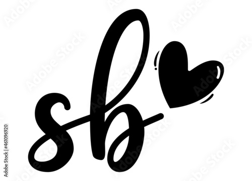 sb, bs, Monogram with Heart Decor, monogram wedding logo. Love icon, couples Initials, lower case, Initials Sticker for Car Laptop Tumbler, home decor