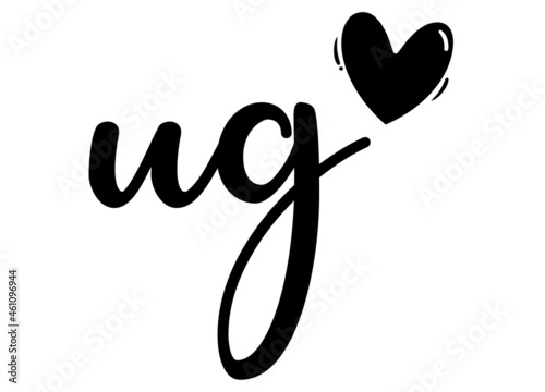 ug, gu, Monogram with Heart Decor, monogram wedding logo. Love icon, couples Initials, lower case, Initials Sticker for Car Laptop Tumbler, home decor