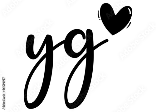 yg, gy, Monogram with Heart Decor, monogram wedding logo. Love icon, couples Initials, lower case, Initials Sticker for Car Laptop Tumbler, home decor