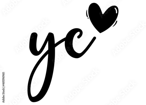 yc, cy, Monogram with Heart Decor, monogram wedding logo. Love icon, couples Initials, lower case, Initials Sticker for Car Laptop Tumbler, home decor