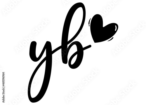 yb, by, Monogram with Heart Decor, monogram wedding logo. Love icon, couples Initials, lower case, Initials Sticker for Car Laptop Tumbler, home decor