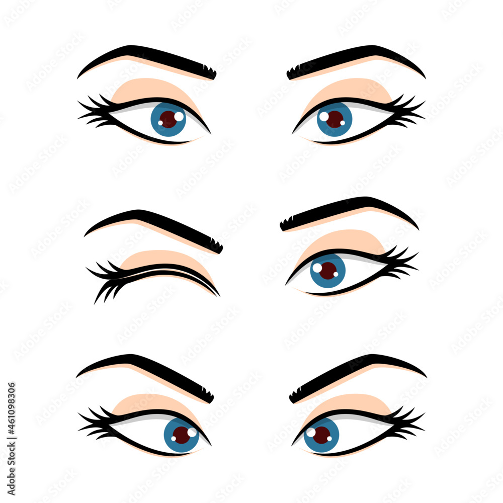 Cute beautiful female eyes set with different emotion and expression isolated Cute beautiful female eyes set with different emotion and expression isolated