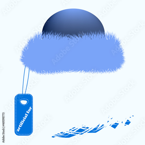 Female leather hat with blue fur trim, label - isolated on white background - vector. Fur. Seasonal sale.