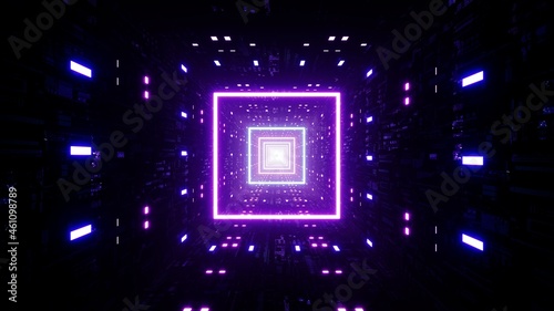 Neon Square Shape Light in the Disco Tunnel 3D Rendering
