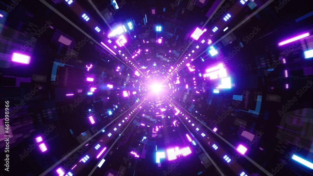 Multiple Neon Light Lamp with Future Technology Pattern Tunnel Inside Multiple Neon Light Lamp with Future Technology Pattern Tunnel Inside
