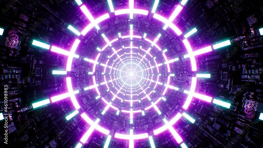 Obraz premium Multiple Neon Light in the Futuristic Tunnel 3D Rendering