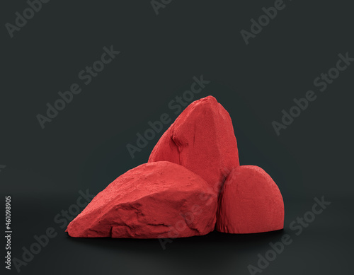 Red color rocks on a dark background for product displays with copy space, 3d Rendering photo