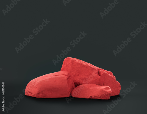 Red color rocks on a dark background for product displays with copy space, 3d Rendering photo