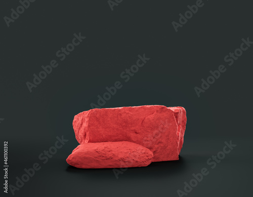 Fototapeta Naklejka Na Ścianę i Meble -  Red color rocks on a dark background for product displays with copy space, 3d Rendering